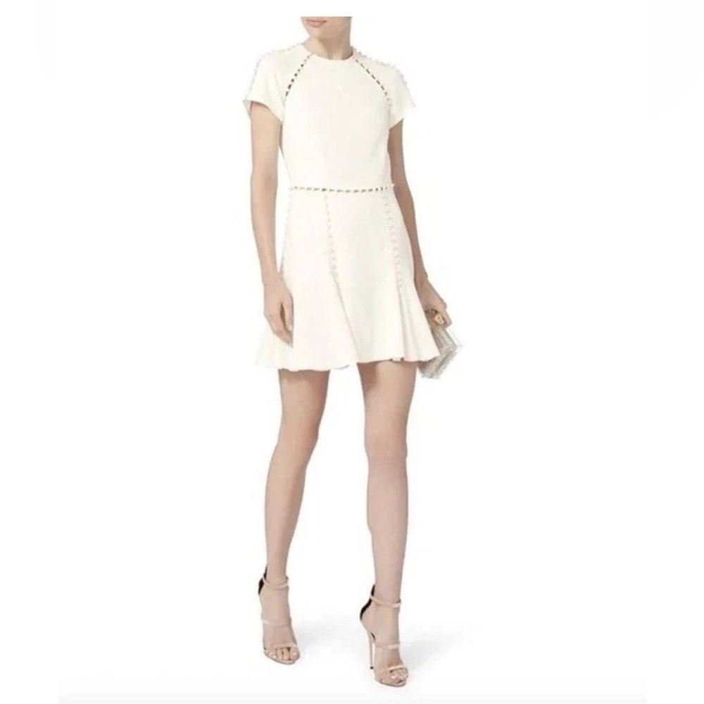 Jonathan Simkhai White Short Sleeve Mini Dress with pearl detail